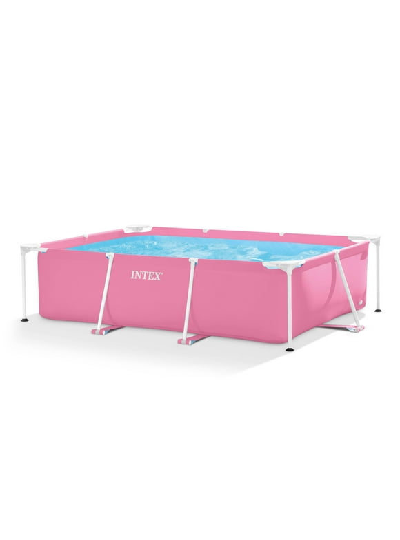 Intex 86" x 23" Outdoor Rectangular Frame Above Ground Swimming Pool, Pink