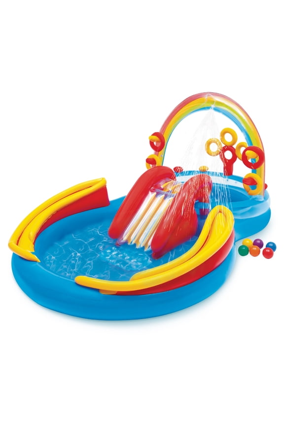 9.75 x 6.3 Ft Rainbow Slide Inflatable Pool Water Slide Ring Center