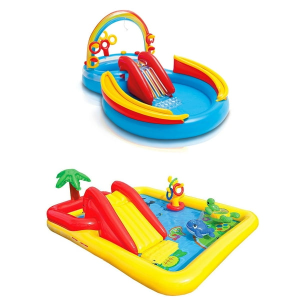 Intex 9.75ft x 6.33ft x 53in Inflatable Rainbow Play Pool and
