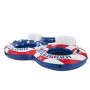 Intex American Flag Inflatable 2 Person Pool Tube Float with Cooler