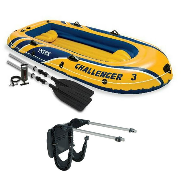 Intex Challenger 3 Boat 2 Person Raft & Oar Set Inflatable with Motor