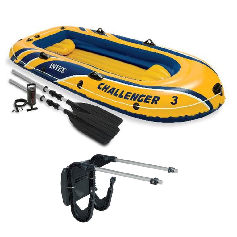 Intex Challenger 3 Boat 2 Person Raft & Oar Set with Motor Mount