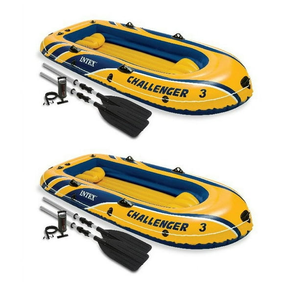 Intex Challenger 3 Inflatable Boat Set with Pump and Oars, 2 Pack | 2 x 68370EP