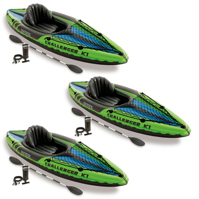 Intex Challenger K1 1-Person Inflatable Sporty Kayak w/ Oars And Pump (3  Pack)