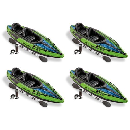 Intex Challenger K2 2-Person Inflatable Sporty Kayak + Oars And Pump (4 Pack)