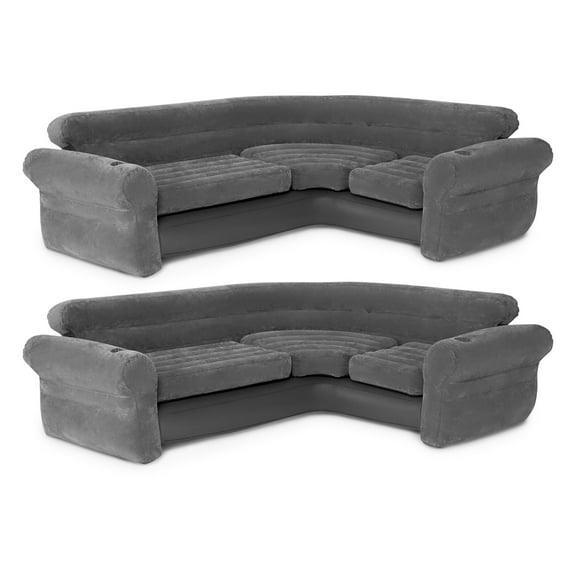 Intex Corner Sofa L-Shaped Inflatable Lounge Couch w/ Cupholders, (2 Pack)