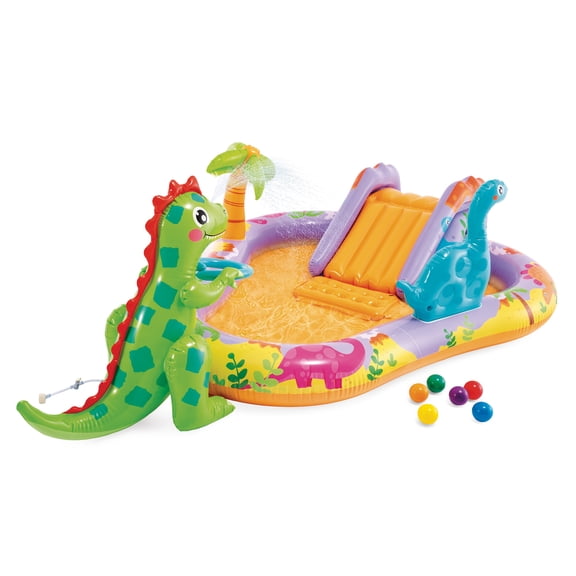 INTEX Dino Park Inflatable Kiddie Pool, Kids Play Center w/ Sprayer, Slide, & Splash Pad