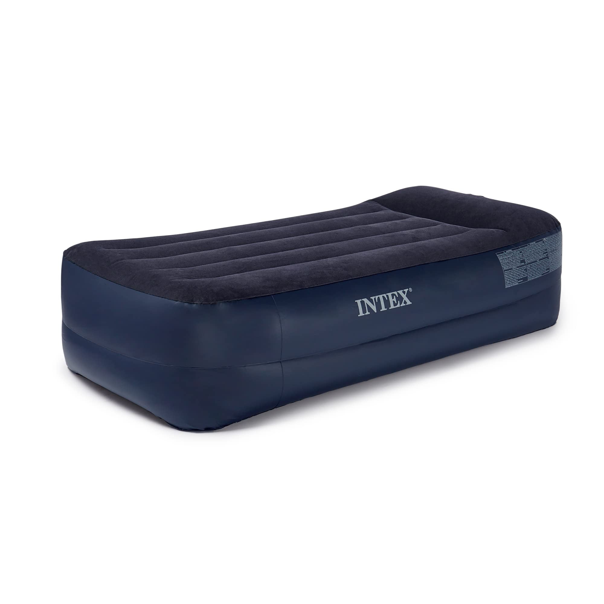 Intex Dura-Beam Fiber-Tech Elevated Inflatable Built-In Pillow Rest Raised Airbed Mattress with Internal Electric Pump and Carry Bag, Twin