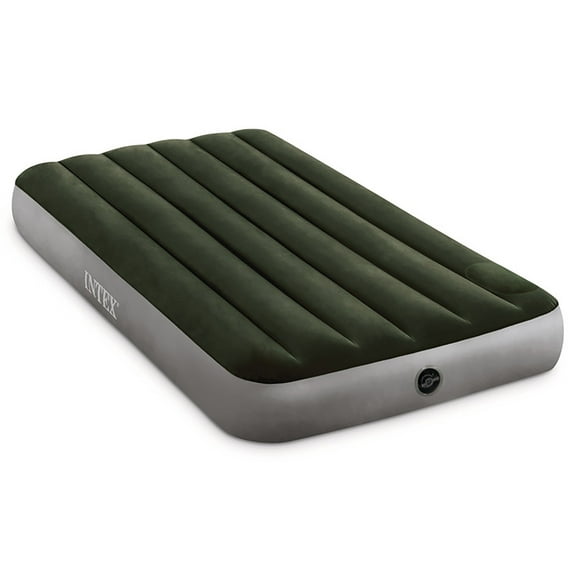 Intex: Dura-Beam: Downy Airbed - Twin - Green, 10" Inflatable Mattress, Built-In Foot Pump, Fiber-Tech, Carry Bag, Indoor-Outdoor, 300lb Cap, 64761E