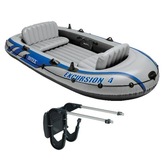 Intex Excursion 4 Inflatable Raft 4-Person 124x65 inches with Motor Mount Kit, Oars and Pump