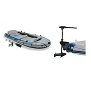 Intex Excursion 5 Inflatable Boat Set w/Transom Mount Trolling Motor