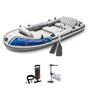 Intex Excursion 5 Inflatable Boat Set w/Transom Mount Trolling Motor