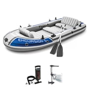 Intex Excursion 5 Inflatable Boat Set w/Transom Mount Trolling Motor