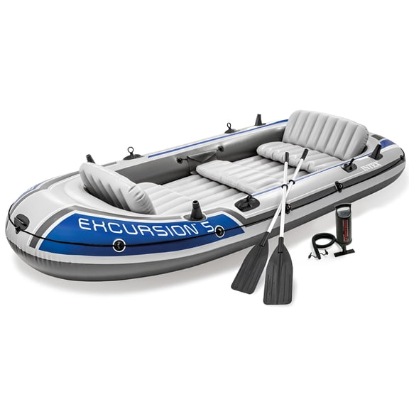 Open Box Intex Excursion 5 Inflatable Rafting Dinghy Boat Set (2 Pack)