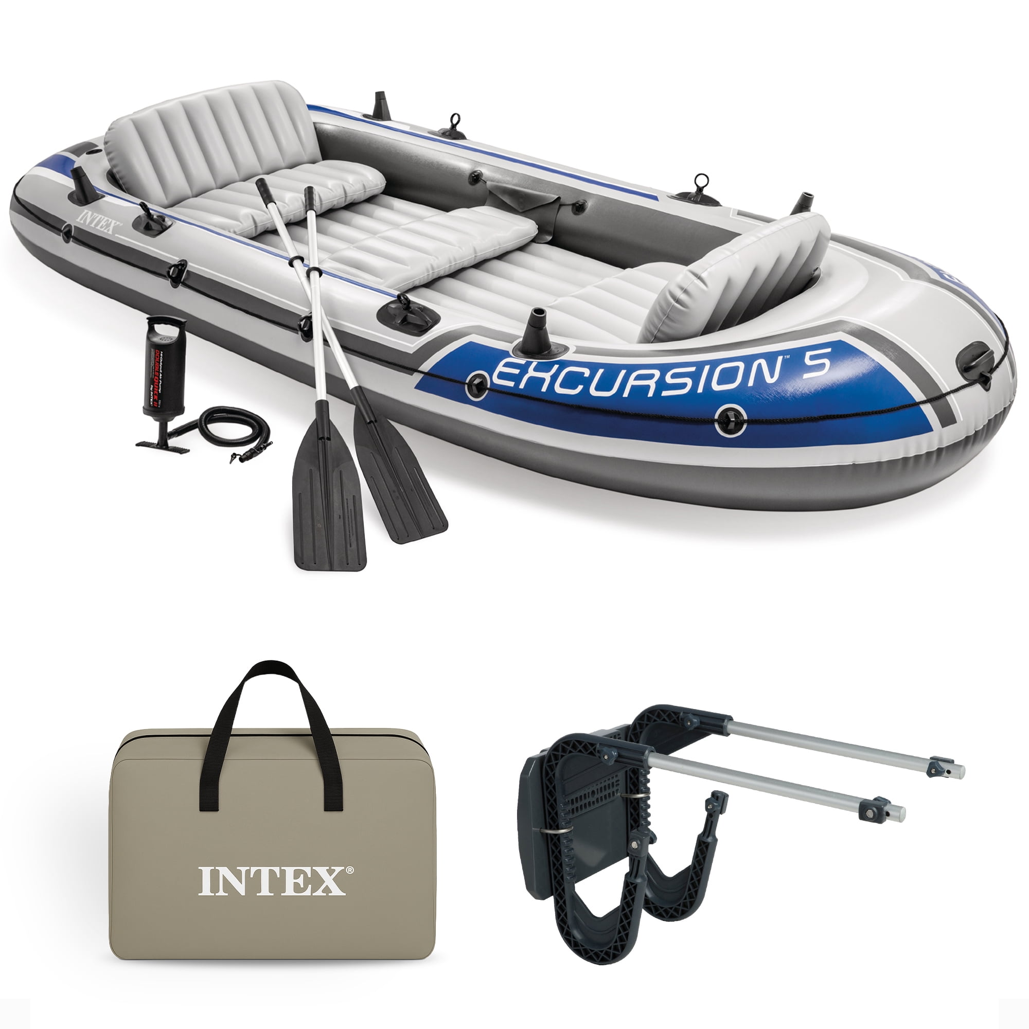 Intex Inflatable 5-Person Boat Set, 12V Trolling Motor, Motor