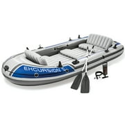 Intex Excursion Inflatable 5 Person Water Fishing River Boat Raft Set Oars