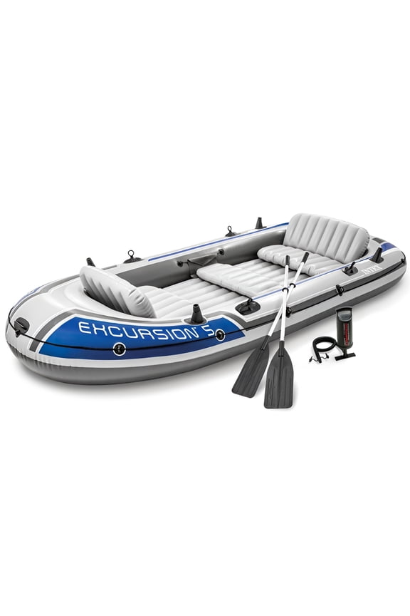 Excursion Inflatable 5 Person Water Fishing River Boat Raft Set Oars