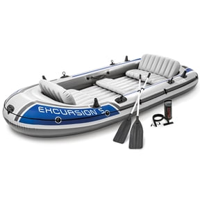 Intex Excursion Inflatable 5 Person Water Fishing River Boat Raft Set Oars
