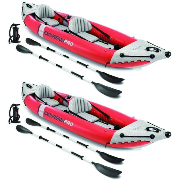 Intex Excursion Pro Inflatable Kayak Set w/Oars & Pump, 2-Pack, Red