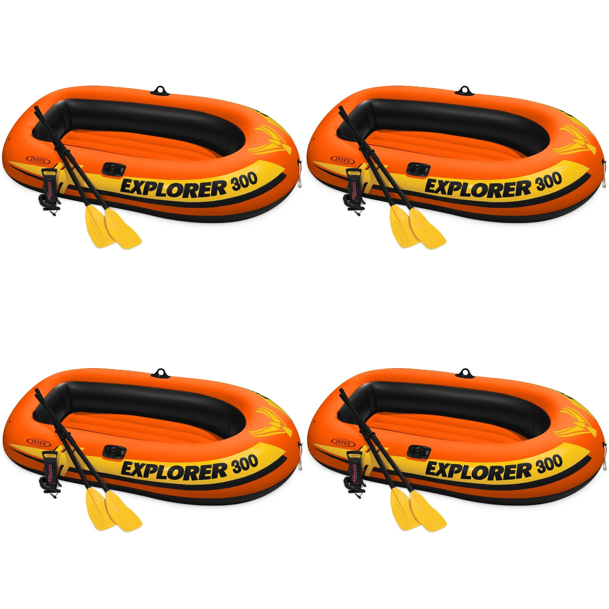Intex Explorer 300 Compact Inflatable 3 Person Raft Boat w/ Pump & Oars (4  Pack)