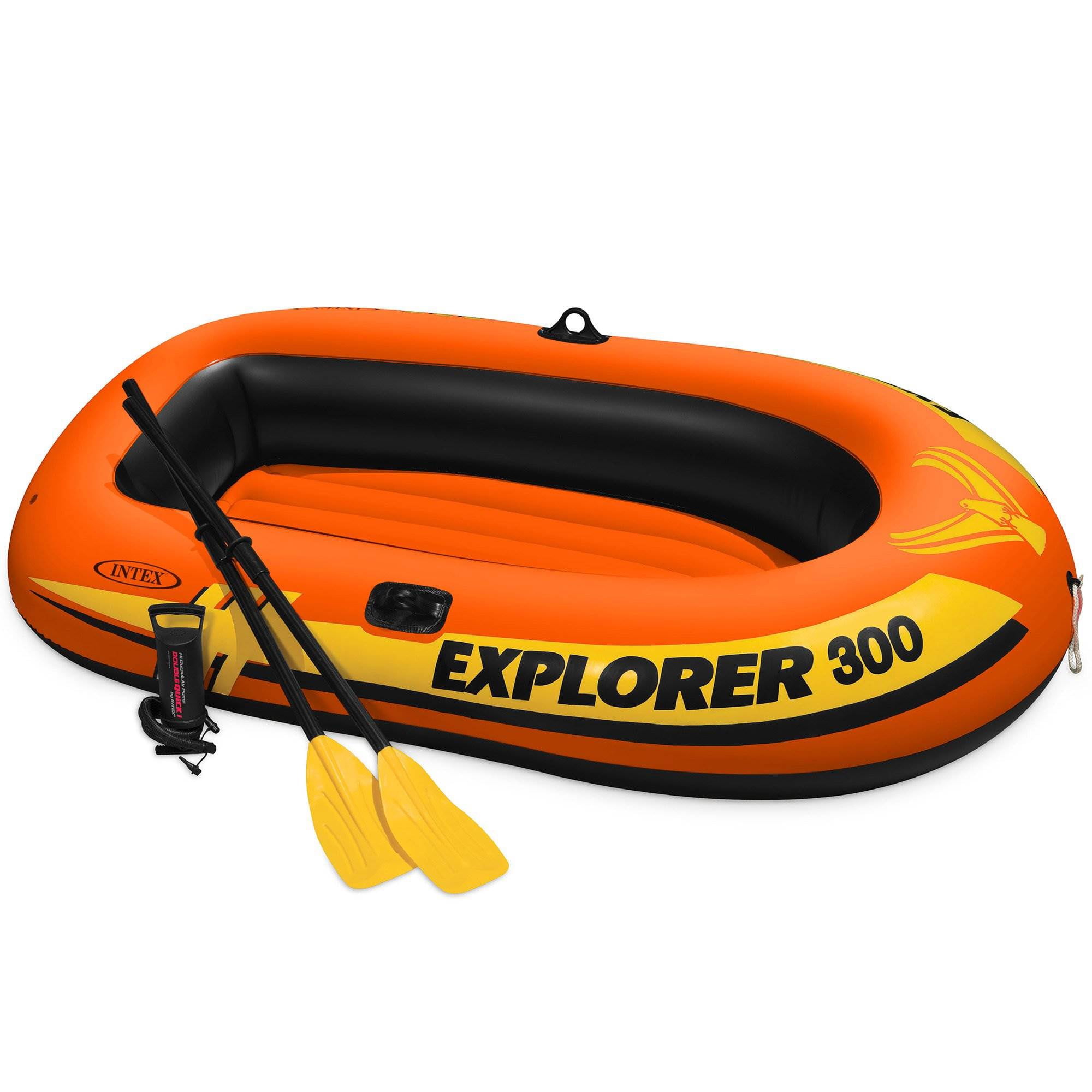 Intex Explorer 300 Compact Inflatable Fishing 3 Person Raft Boat with Pump &  Oars