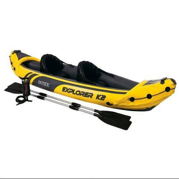 Intex Explorer K2 Kayak, 2-Person Inflatable Kayak Set with Aluminum Oars and High Output Air Pump (Renewed)