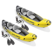 Intex Explorer K2 Yellow 2 Person Inflatable Kayak with Oars & Air Pump 2 Pack