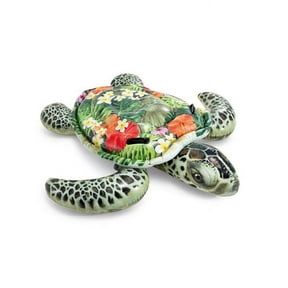 Intex Inflatable Sea Turtle Ride-On Pool Float, Large 75 x 67 Inch Realistic Turtle Design with Floral Shell, Durable Kids Pool Float with Handles, Fun Water Toy for Pool Lake Beach Summer (57555EP)