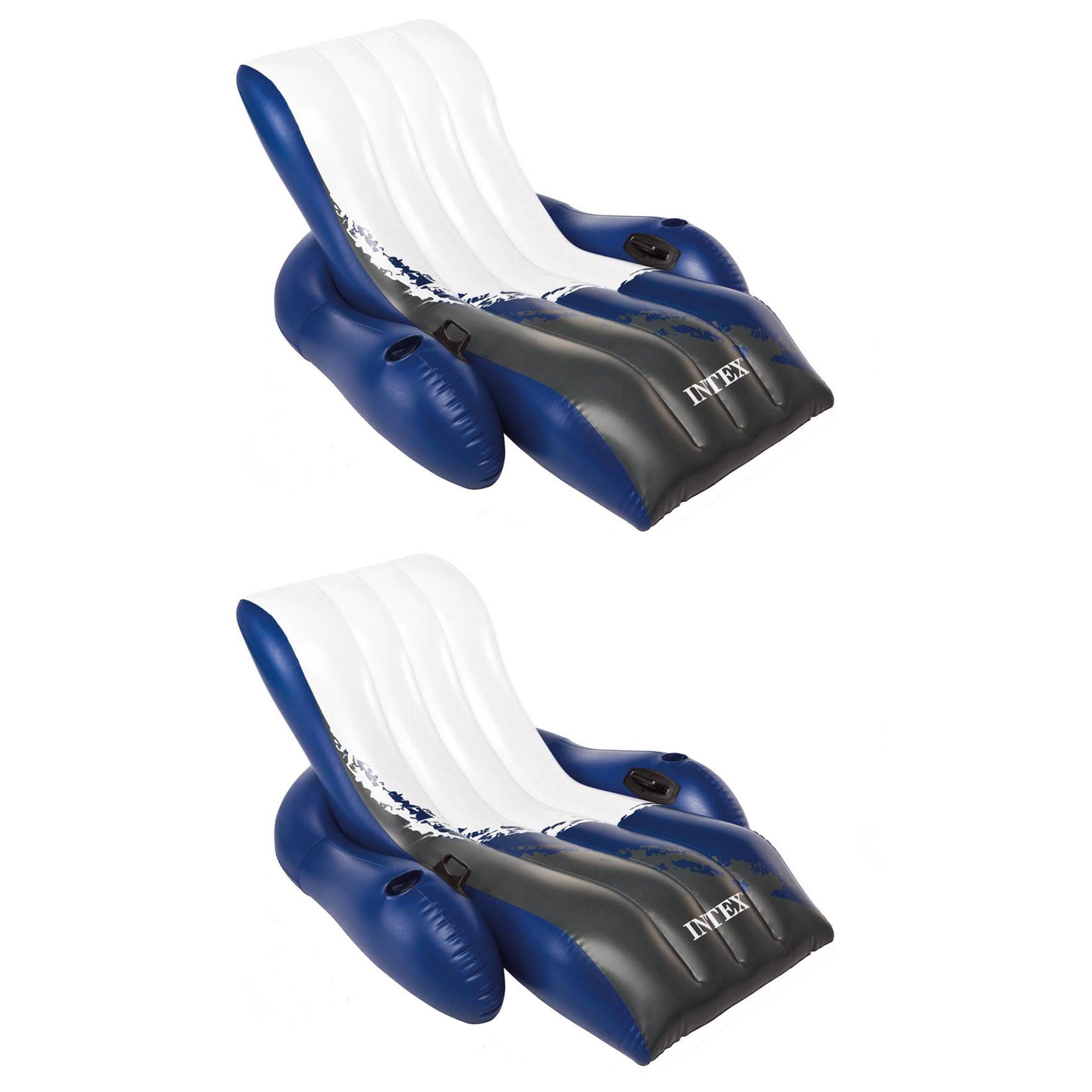 Intex Inflatable Floating Comfortable Recliner Lounges with Cup Holders 2 Pack