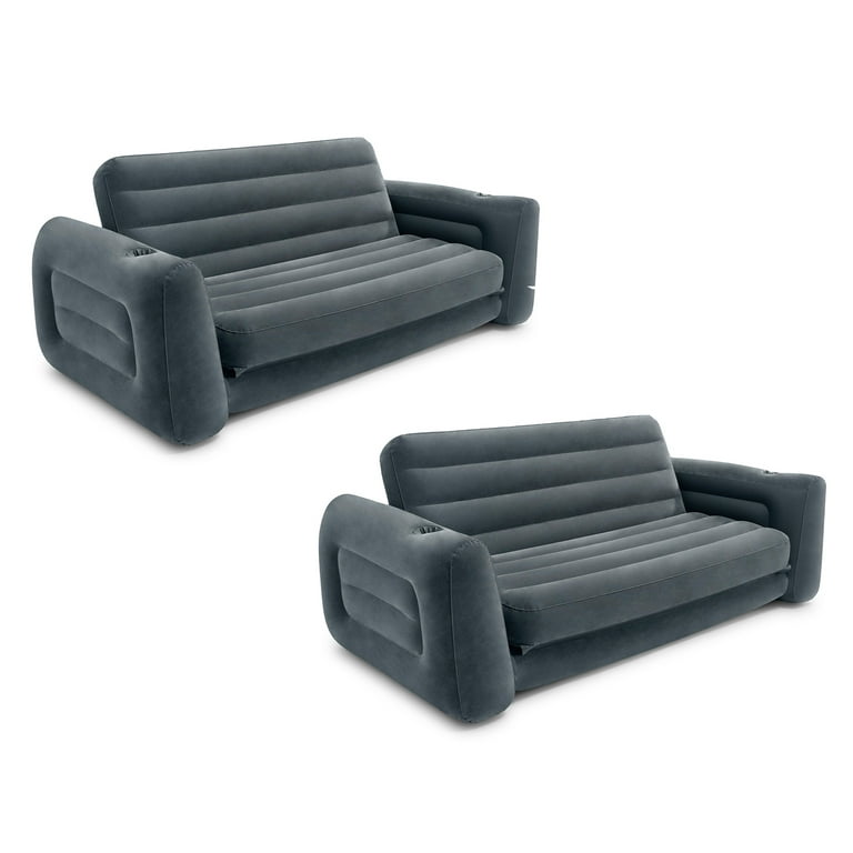 Intex Inflatable Pull Out Sofa Bed Sleep Away Futon Couch Queen Gray 2 Pack