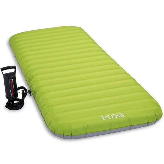 Intex Junior Twin Roll 'n Go Inflatable Outdoor Camping Mattress with Handheld Pump for Backpacking and Car Camping
