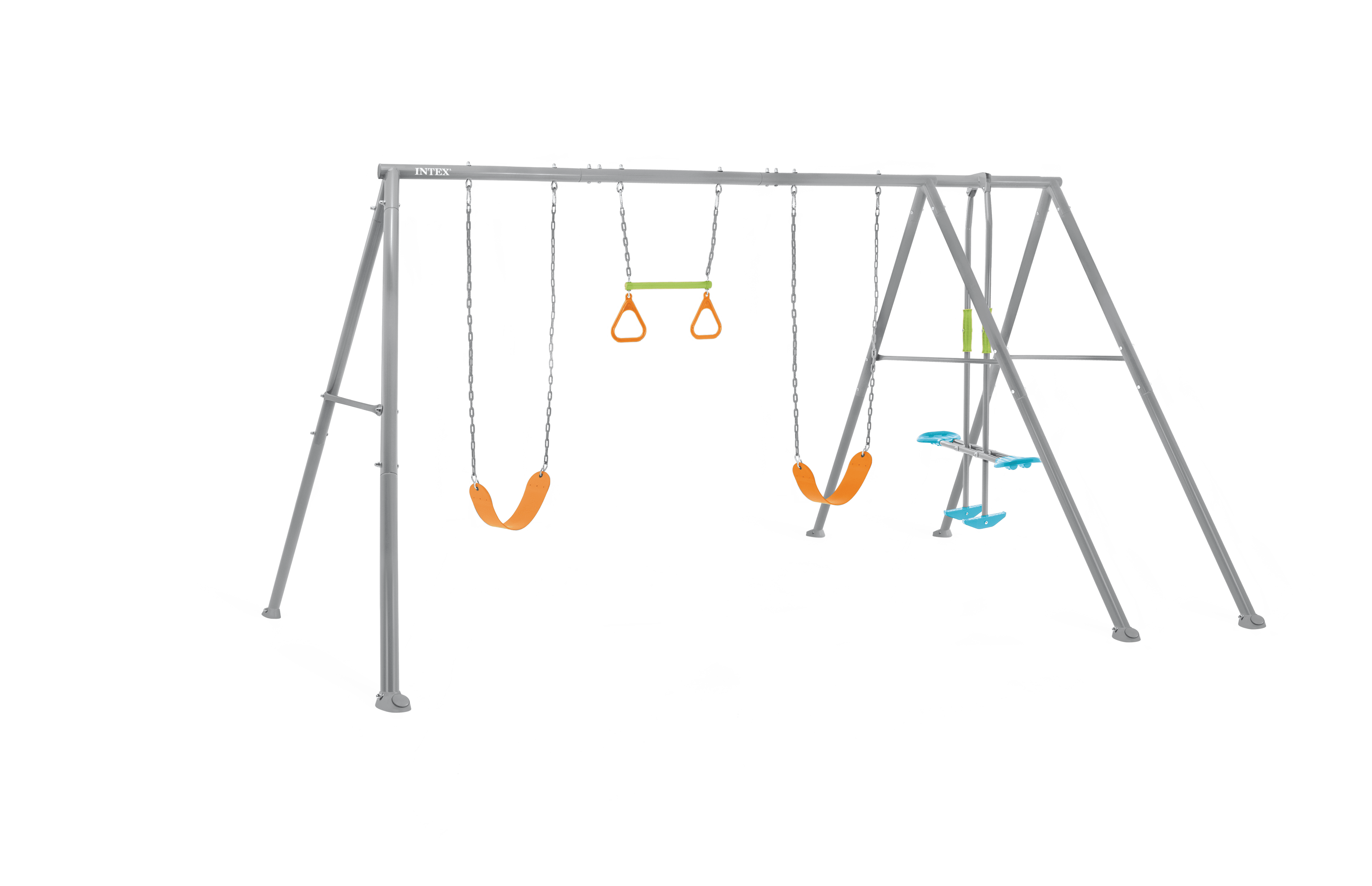 Intex Kids Backyard Four Feature Steel Swing Set (2 Swings, Trapeze Bar with Gym Rings, Glider)