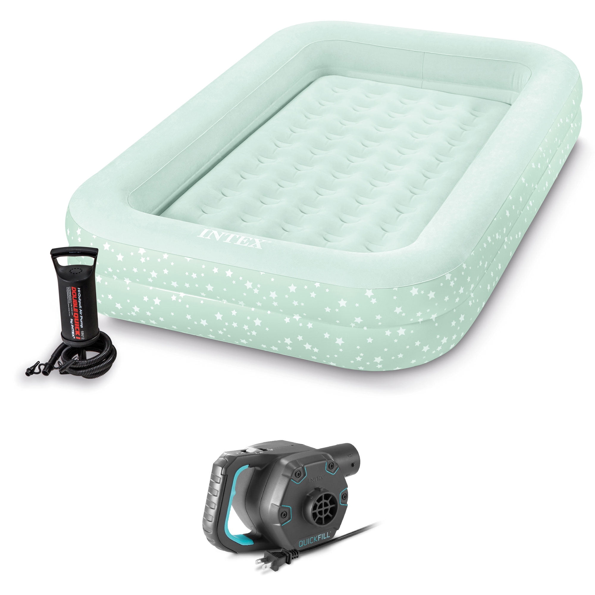 Inflatable guest bed with frame outlet