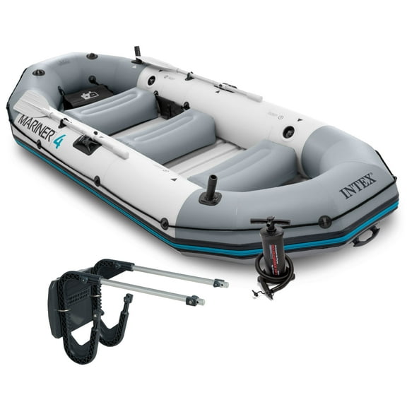 Intex Mariner 4 Inflatable Raft River/Lake Dinghy Boat Set & Motor Mount Kit