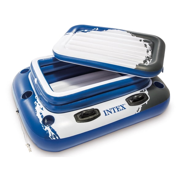 Intex Mega Chill 2 Blue inflatable floating cooler 48 in x 38 in with removable ice chest and cup holders