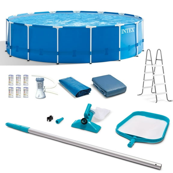 Intex Metal Frame 15' x 48" Round Above Ground Pool and Maintenance Kit