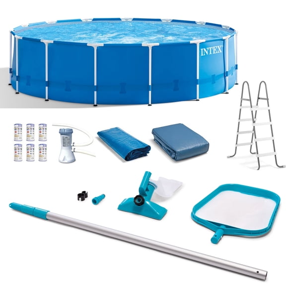 Intex Metal Frame 15' x 48" Round Above Ground Pool and Maintenance Kit