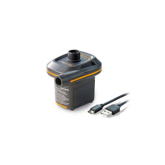 Intex Mini USB Powered Air Pump with 3 Nozzles for Air Mattresses, Inflatables, Toys - Black with Orange Accents