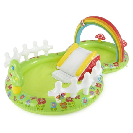 INTEX Garden Inflatable Kiddie Pool: Inflatable Kids Pool with Water Sprayer and Slide – Splash Pad – 114" x 71" x 41" – Ages 3+