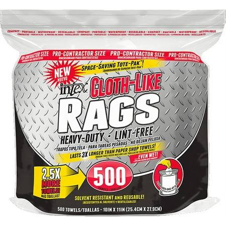 Intex Natural Fiber Automotive Cloth-Like Rags, 500 Count Bag, 10x11