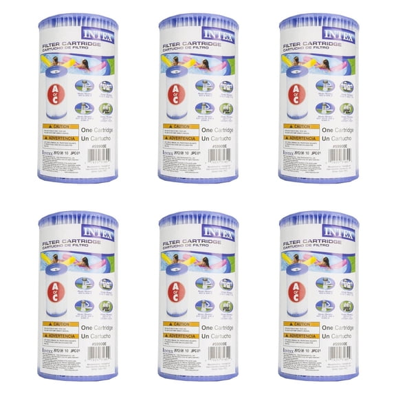 Intex Pool Easy Set Type A Replacement Filter Pump Cartridge (6 Pack)