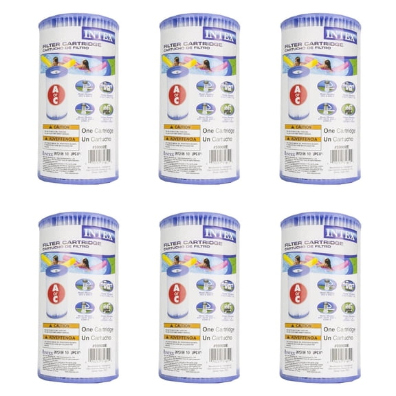 Intex Pool Easy Set Type A Replacement Filter Pump Cartridge (6 Pack)