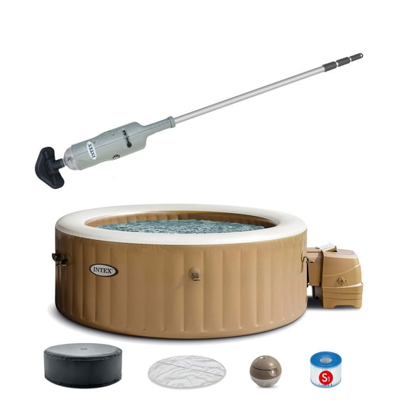 Intex Pool Vacuum with PureSpa 4 Person Inflatable Hot Tub, Sahara Tan