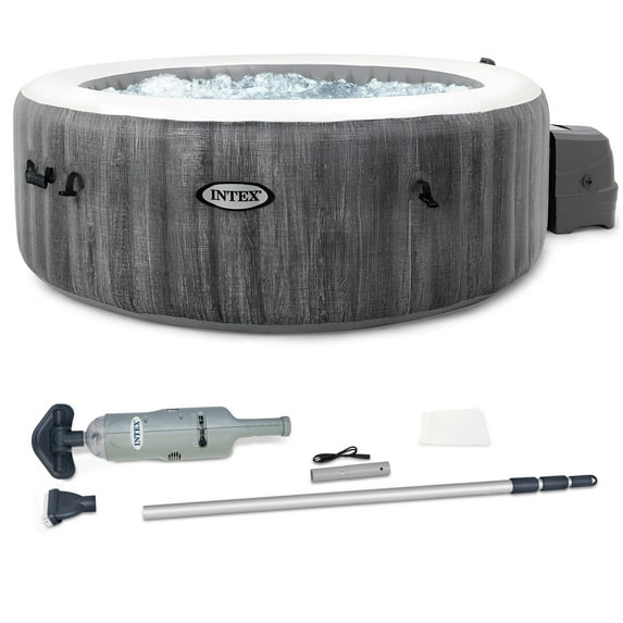 Intex Pool Vacuum with PureSpa Plus 4 Person Inflatable Hot Tub, Greywood