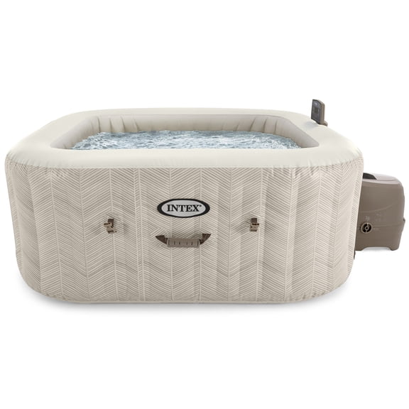 Intex: PureSpa: Chevron Deluxe - 6 Person - Cream Outdoor Inflatable Hot Tub Set, Saltwater System, 140 Bubble Jets, Cover & Ground Cloth, 77x77x28"