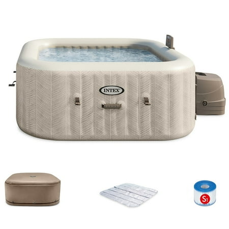 Intex: PureSpa: Chevron Deluxe Inflatable Hot Tub Set - 4 Person - 69" Square Outdoor Heated Bubble Spa, Jet Massage, Cover, Hard Water Treatment