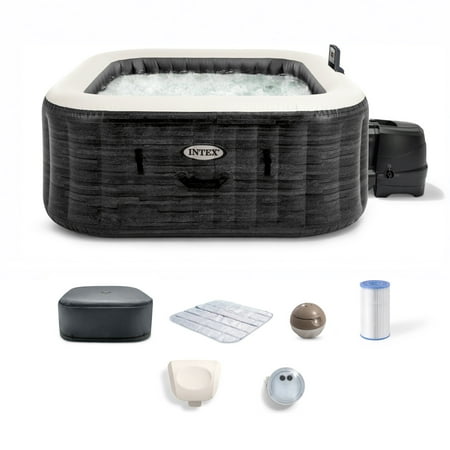 Intex PureSpa Greystone Deluxe Spa Set, 140 Bubble Jet Hot Tub with Cover, 69" x 28"