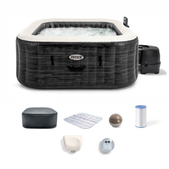 Intex PureSpa Greystone Deluxe Spa Set, 140 Bubble Jet Hot Tub with Cover, 69" x 28"