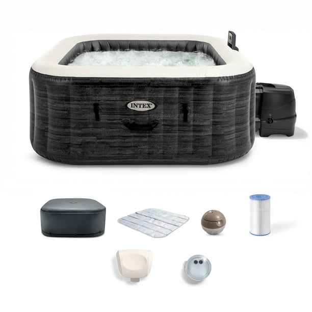 Intex PureSpa Greystone Deluxe Spa Set, 140 Bubble Jet Hot Tub with Cover, 69" x 28"
