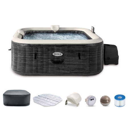 Intex PureSpa Greystone Deluxe Spa Set, 170 Bubble Jet Hot Tub with Cover, 77" x 28"